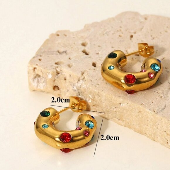 Cubic Zirconia Decor Cuff Hoop Earrings - Picture 3 of 4